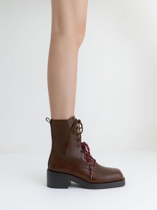 Charles & Keith Shoes - ✨Charles & Keith Logan Double-Lace Calf Sz 36 Boots - Dark Brown✨